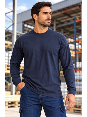 Camiseta Cuello Redondo Manga Larga Azul Oscura Ref. 210110