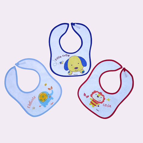 Pack de 3 baberos chicos con velcro