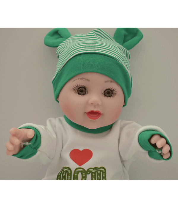 Muñeco bebe gorro verde o negro rayas 