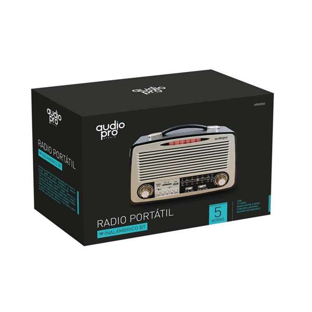 RADIO AUDIOPRO RETRO PORTATIL. BT GRABADORA/ FM/USB/SD/RECARGABLE. 1