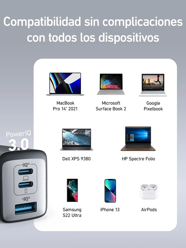 Cargador Anker GaN 65W – 3 Puertos USB-C | Potencia para Notebook y Smartphone 5