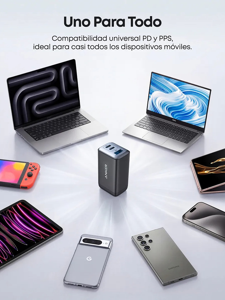 Cargador Anker GaN 65W – 3 Puertos USB-C | Potencia para Notebook y Smartphone 7
