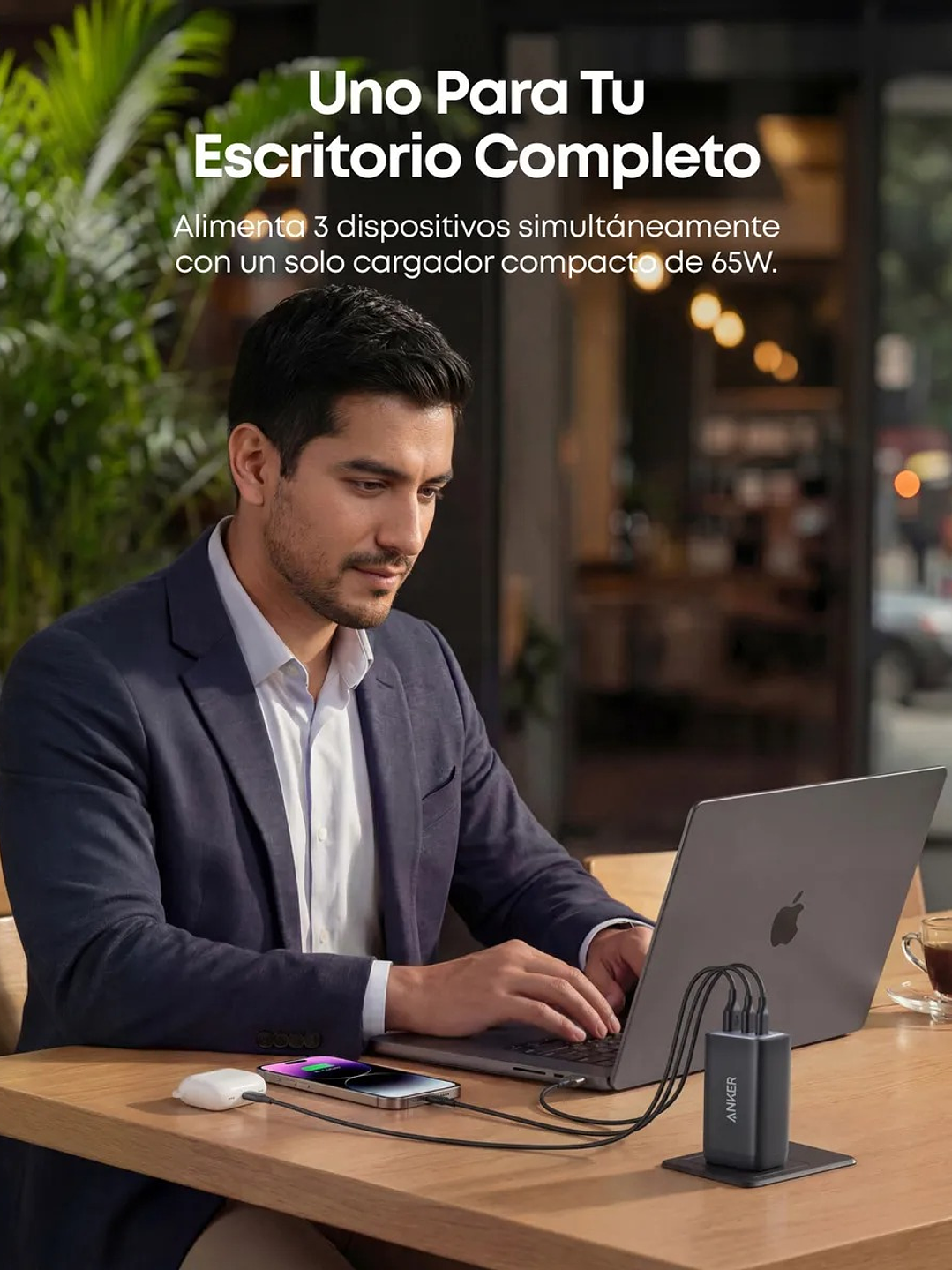 Cargador Anker GaN 65W – 3 Puertos USB-C | Potencia para Notebook y Smartphone 10