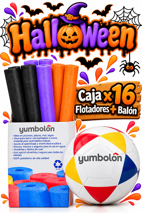 Flotador  de Espuma Halloween 6cm x 150 cm Colores Caja x 16 Unidades + Balon