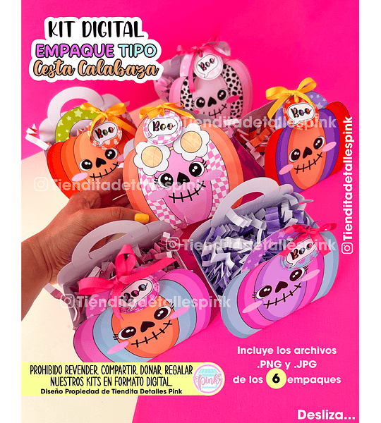 🎃KIT DIGITAL "EMPAQUE TIPO CESTA CALABAZA"🎃