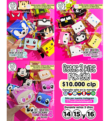 🌈 COMBO ESPECIAL – KIT DIGITAL EMPAQUES TIPO CARAMELO TEMÁTICO (Versión 2 + Versión 3 + Versión 4) 🌈