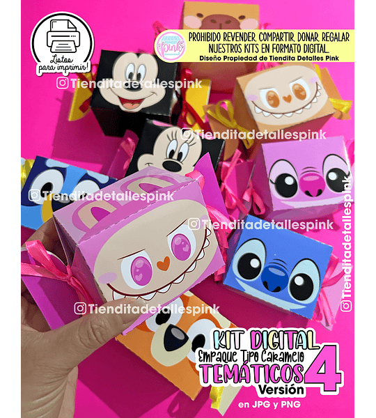 🌈 COMBO ESPECIAL – KIT DIGITAL EMPAQUES TIPO CARAMELO TEMÁTICO (Versión 2 + Versión 3 + Versión 4) 🌈