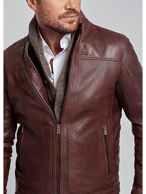 CASACA DE CUERO LISO Y PERFORADO