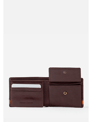 BILLETERA DE DOS CUERPOS EN CUERO ITALIANO Y DETALLES EN CONTRASTE