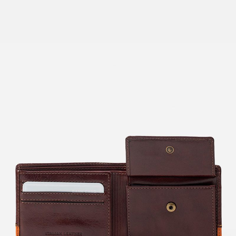BILLETERA DE DOS CUERPOS EN CUERO ITALIANO Y DETALLES EN CONTRASTE 2