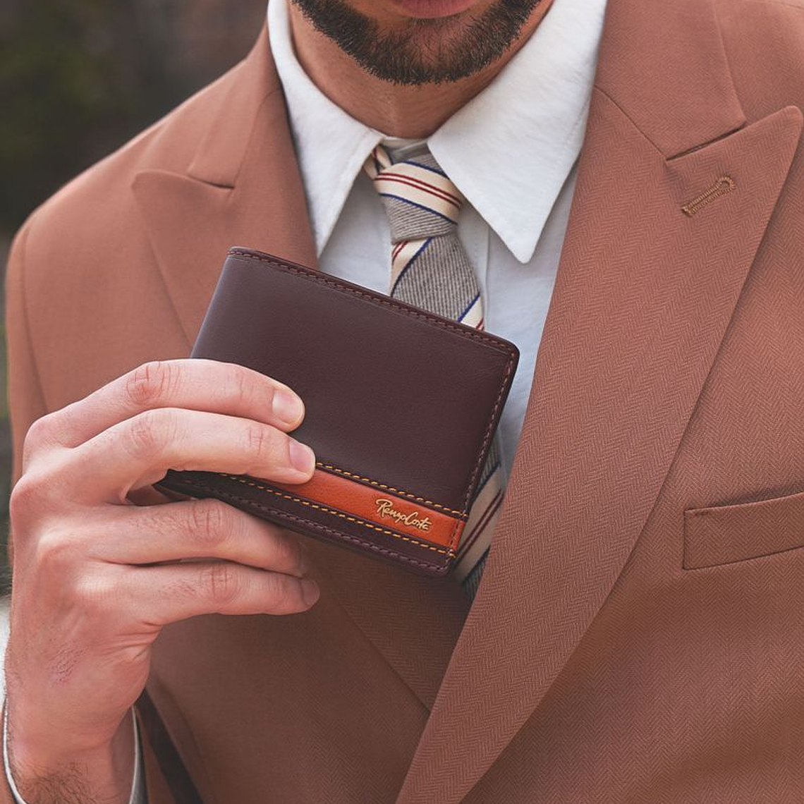 BILLETERA DE DOS CUERPOS EN CUERO ITALIANO Y DETALLES EN CONTRASTE 5