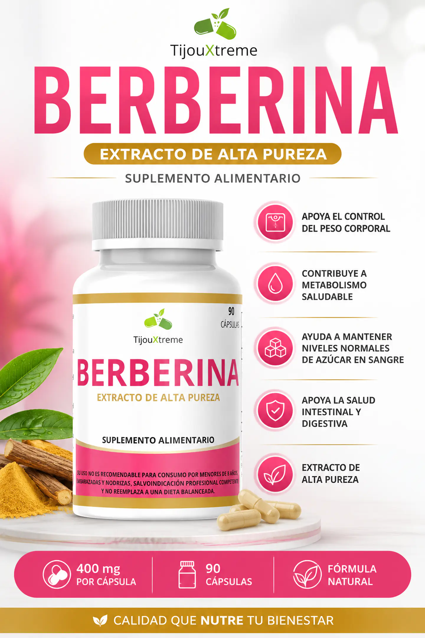 Berberina 400 mg – 90 Cápsulas TijouXtreme 2