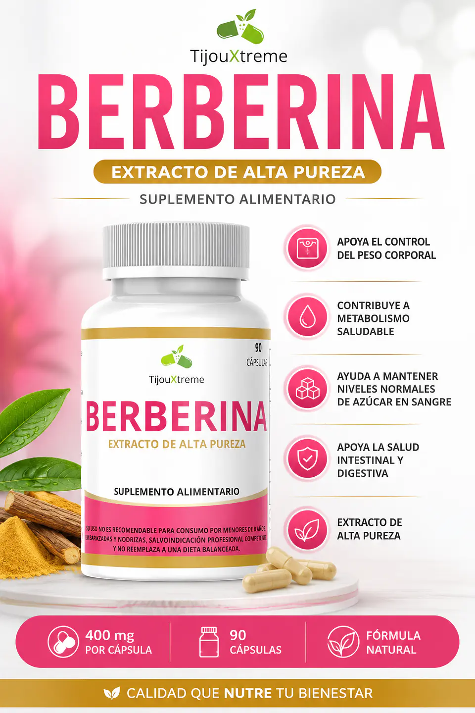 Berberina 400 mg – 90 Cápsulas TijouXtreme 2