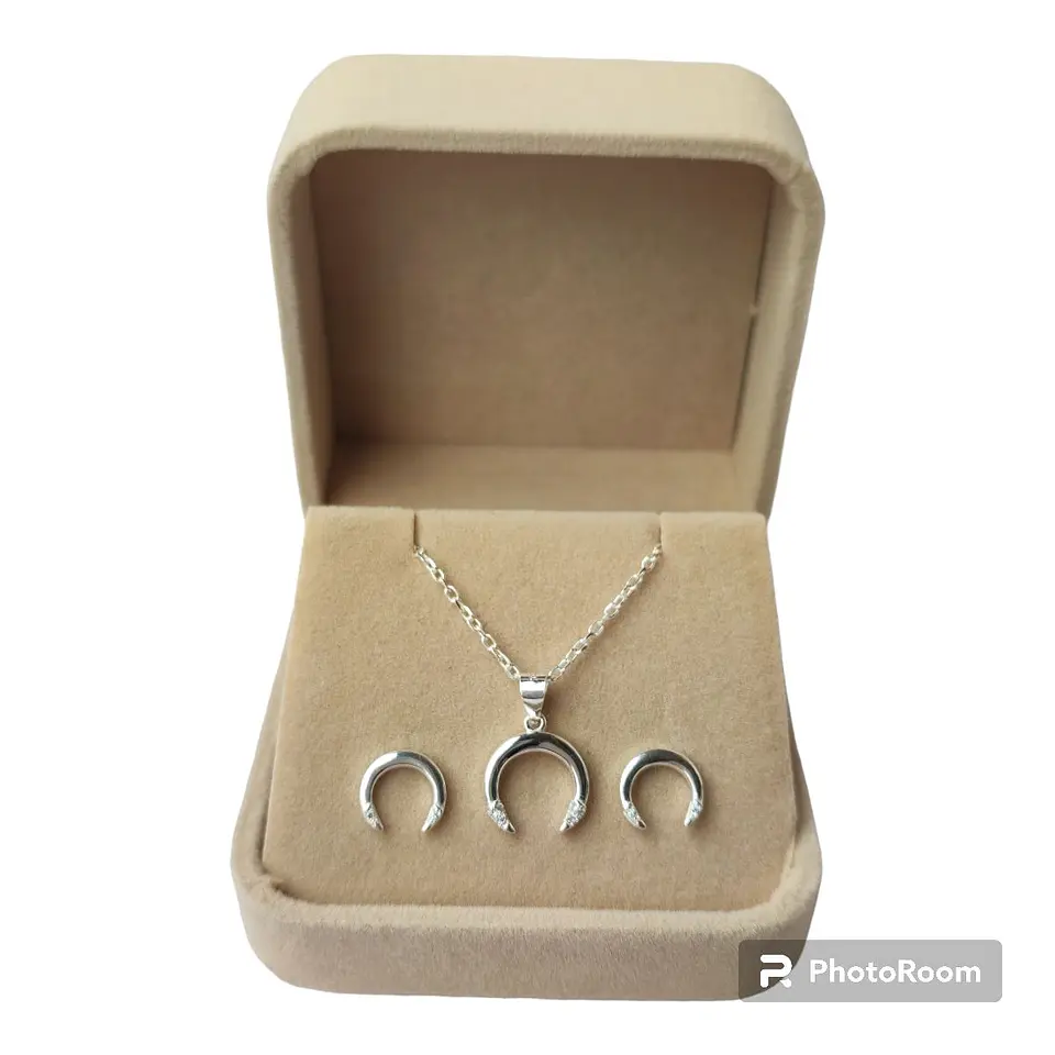 Conjunto luna invertida con circones de plata 925 2