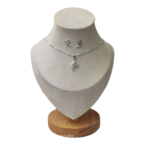 Conjunto cadena, colgante y aros mariposa circones de plata 925