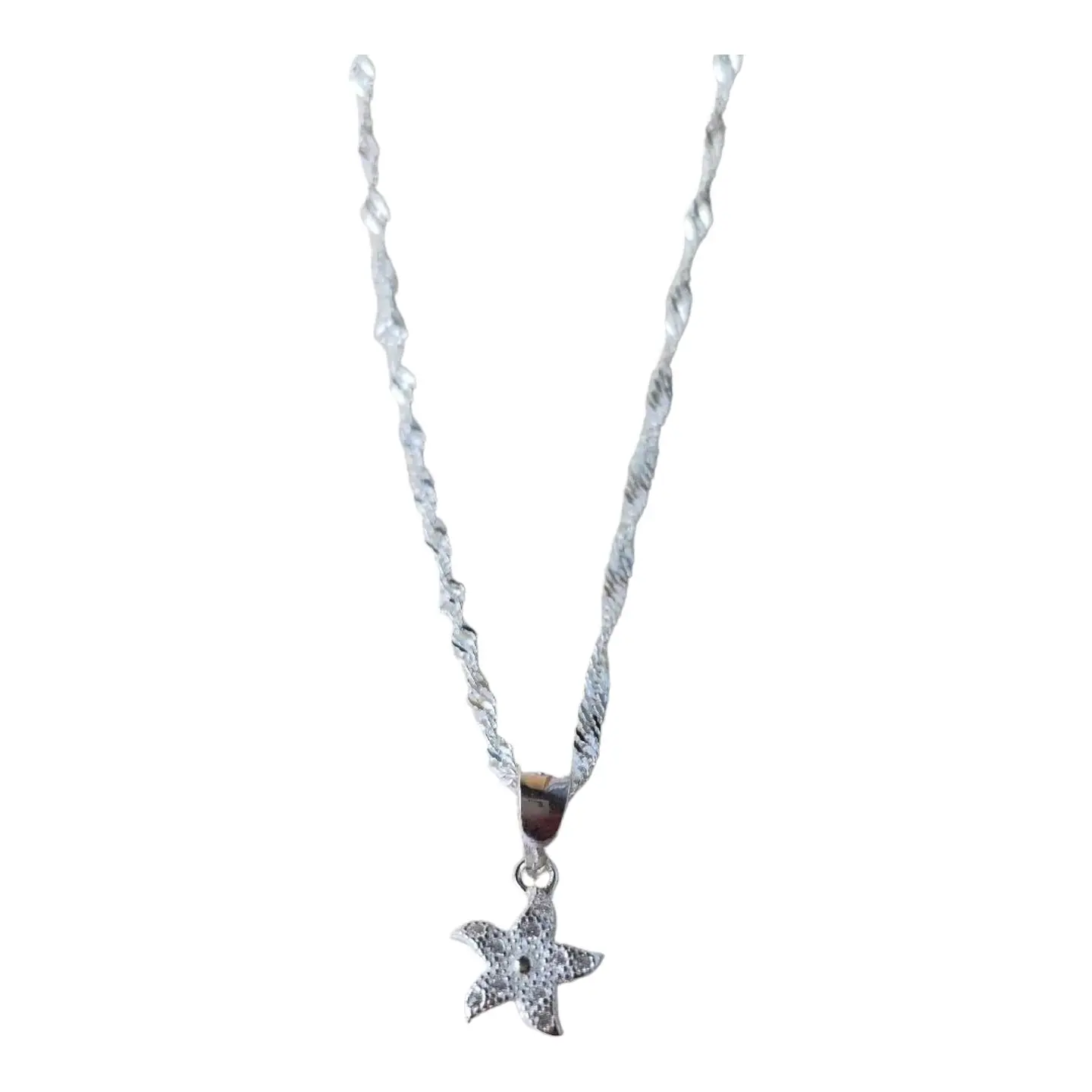Conjunto cadena y aros con tope flor con circones de plata 925 2