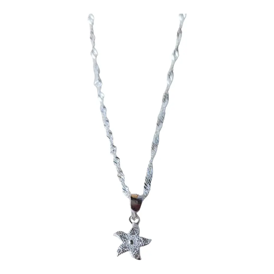 Conjunto cadena y aros con tope flor con circones de plata 925 2