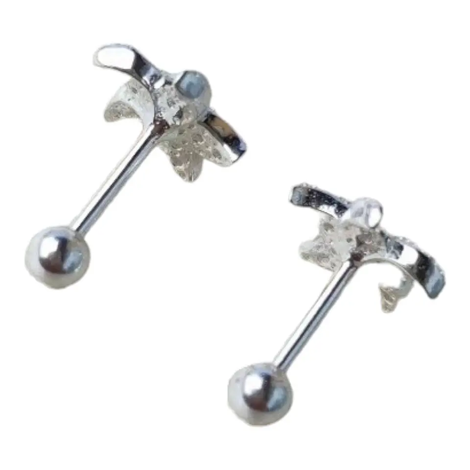 Conjunto cadena y aros con tope flor con circones de plata 925 4
