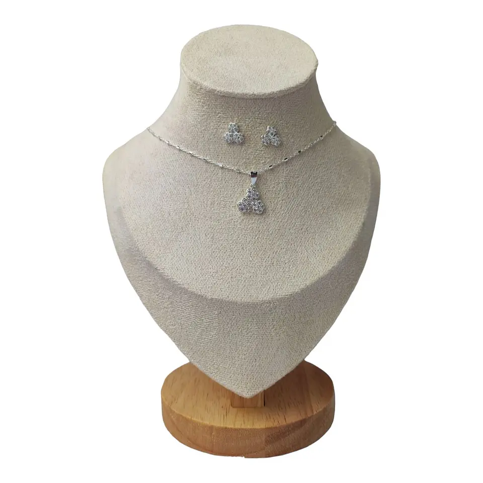 Conjunto cadena, colgante y aros flores con circones de plata 925 1