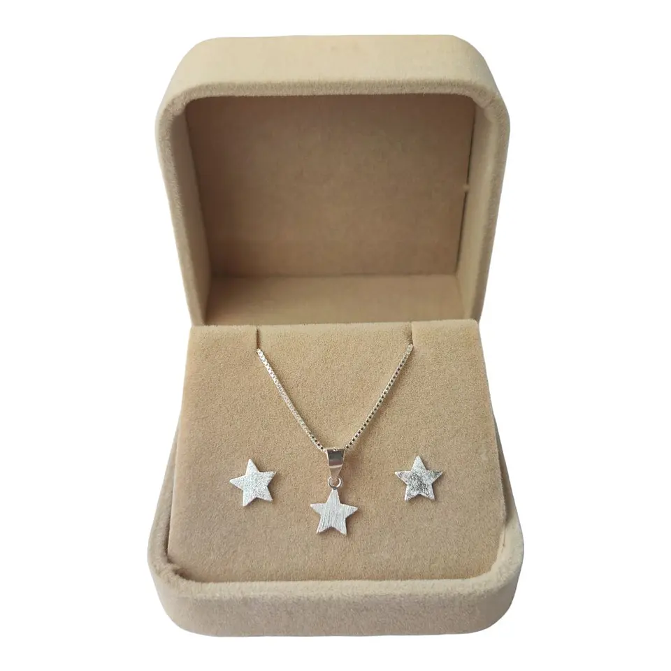Conjunto estrella satinada de 8mm de plata 925 2