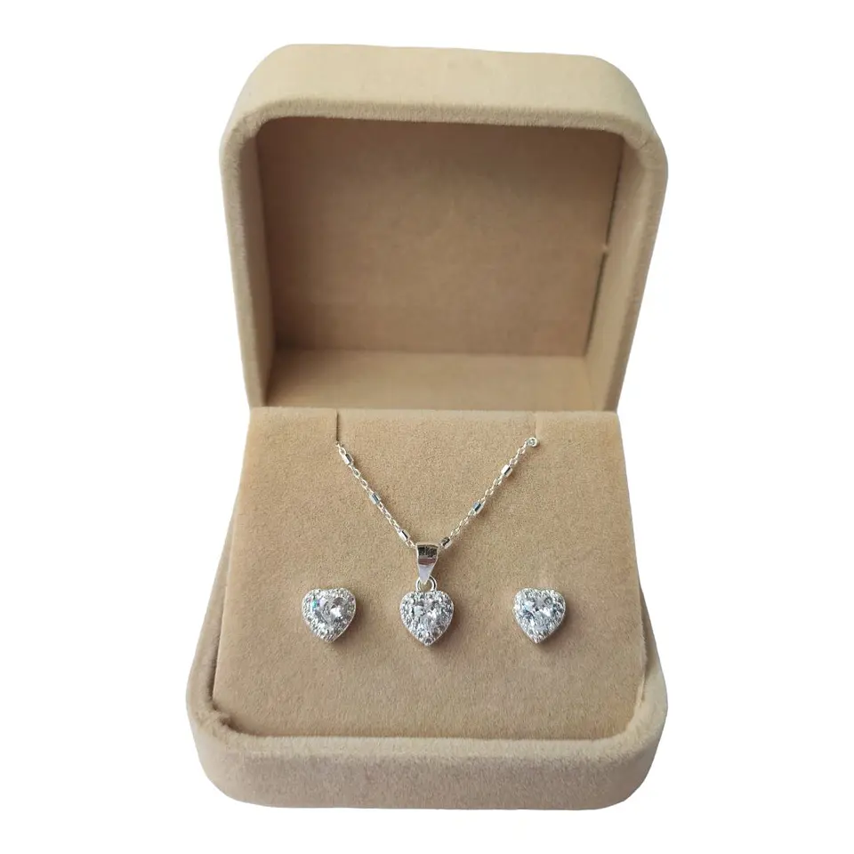 Conjunto con cadena corazon con circones de plata 925 2