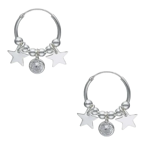 Argollas esferas estrellas circón 15 mm de plata 925