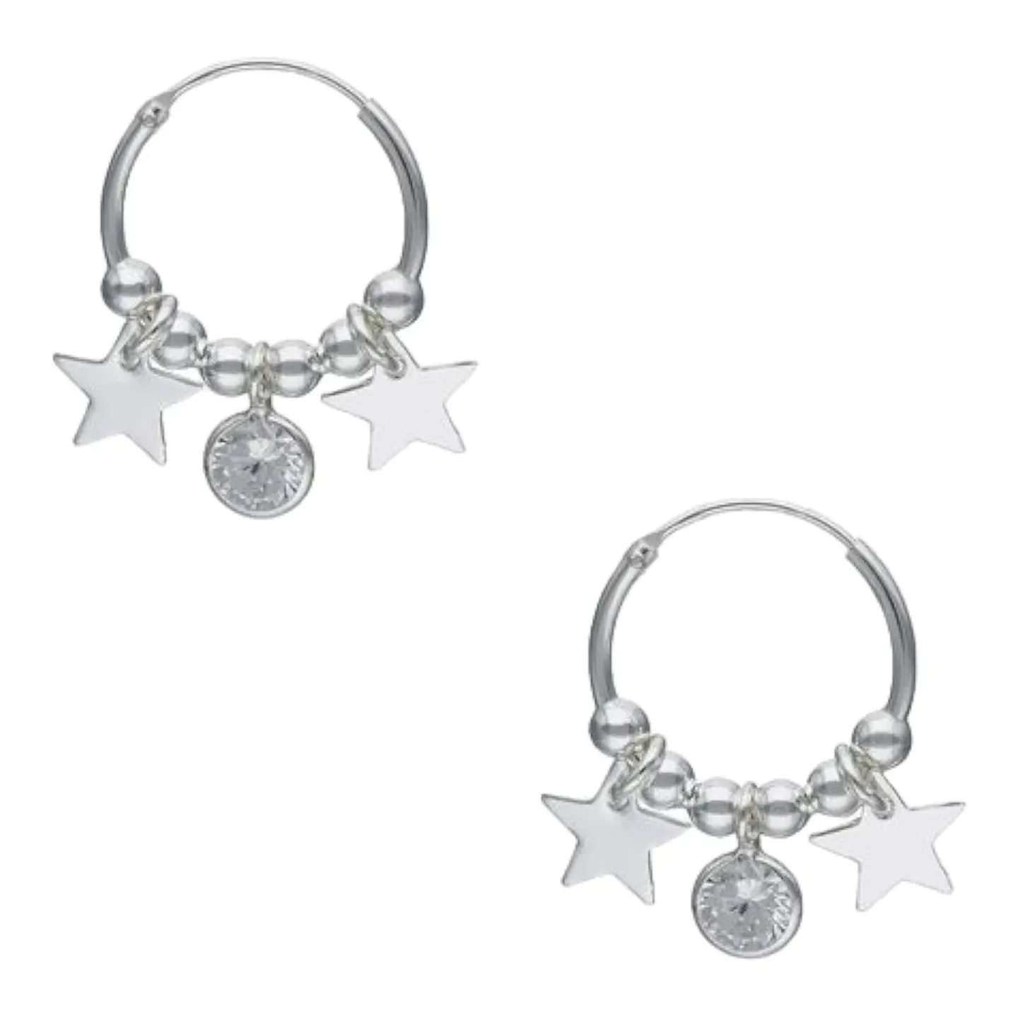 Argollas esferas estrellas circón 15 mm de plata 925 1