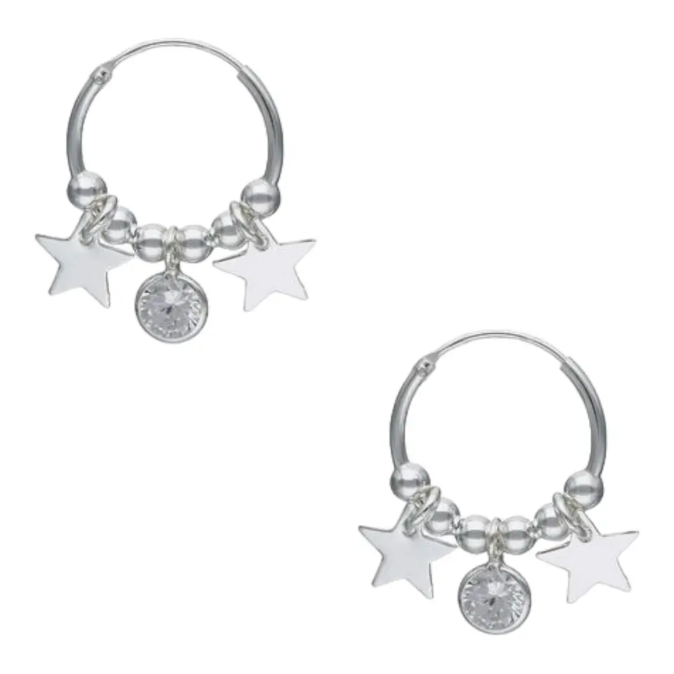 Argollas esferas estrellas circón 15 mm de plata 925 1
