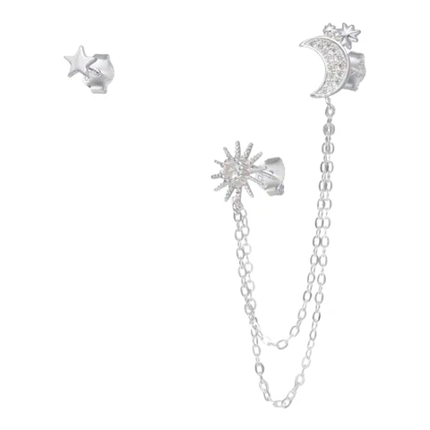 Set arosr desigual  sol media luna estrella circones de plata 925