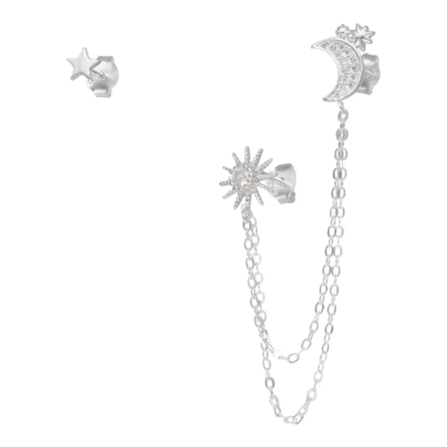Set arosr desigual  sol media luna estrella circones de plata 925 1