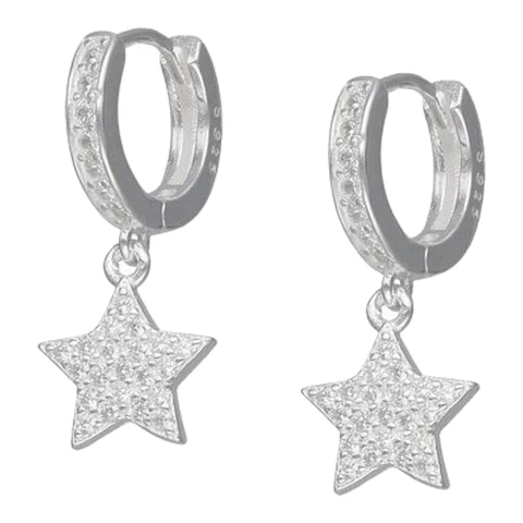 Argollas huggie estrella circones 12 mm de plata 925