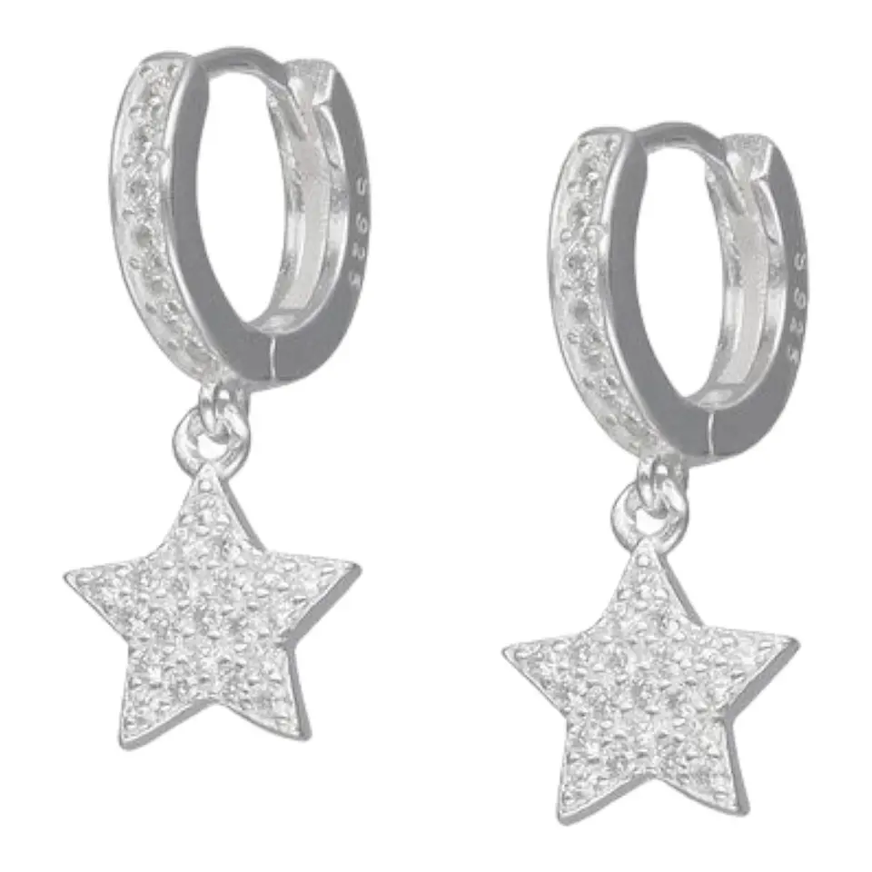 Argollas huggie estrella circones 12 mm de plata 925 1