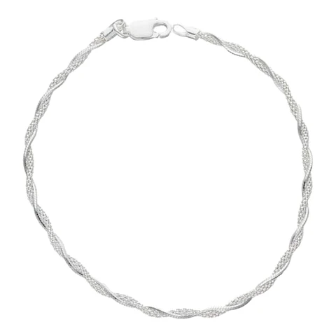 Pulsera espuma cola de topo trenzada de 19 cm de plata 925