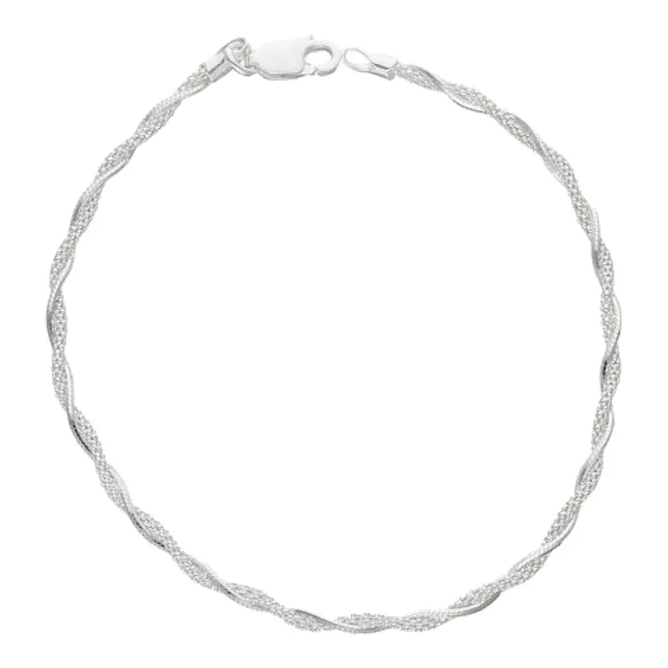 Pulsera espuma cola de topo trenzada de 19 cm de plata 925 1