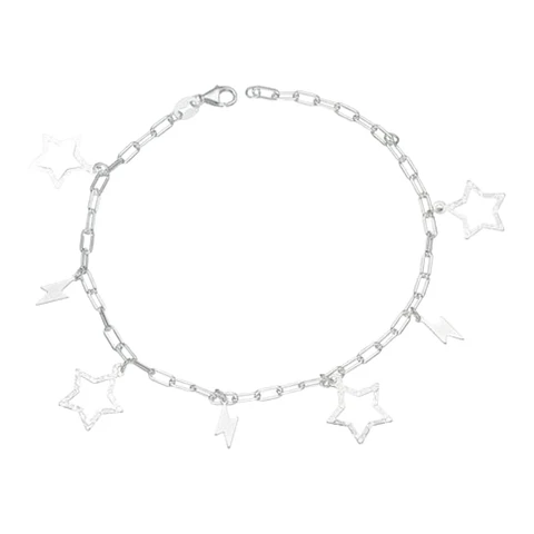 Pulsera tradicional rayos estrellas martilladas de 19 cm  de plata 925