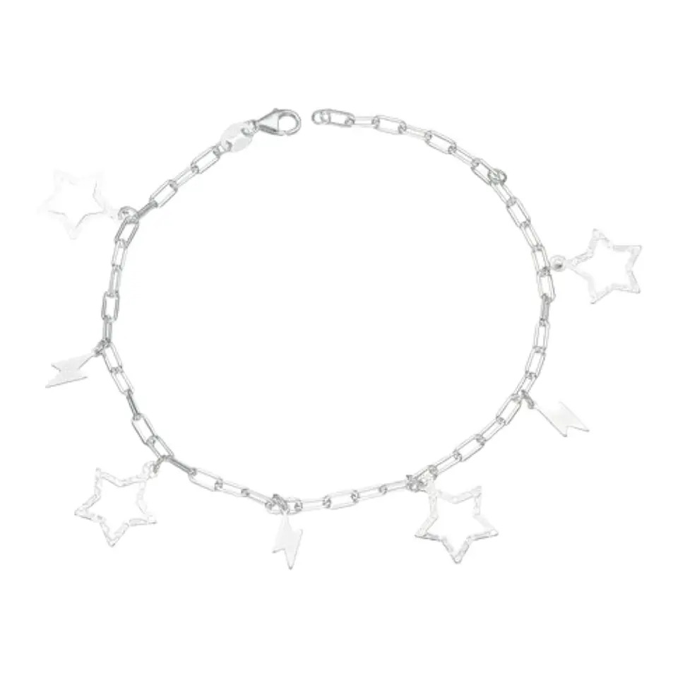 Pulsera tradicional rayos estrellas martilladas de 19 cm  de plata 925 1
