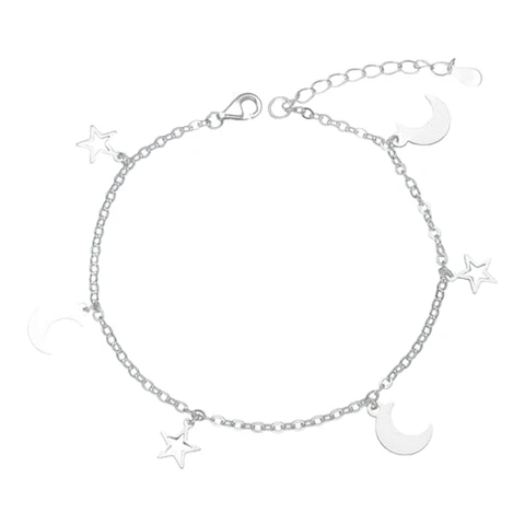 Pulsera media luna estrellas 18cm + 3cm de plata 925