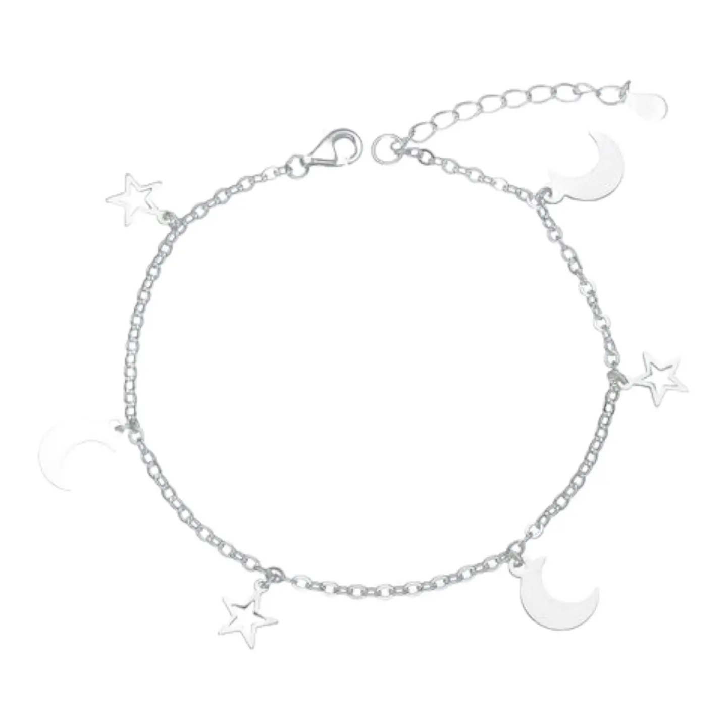 Pulsera media luna estrellas 18cm + 3cm de plata 925 1