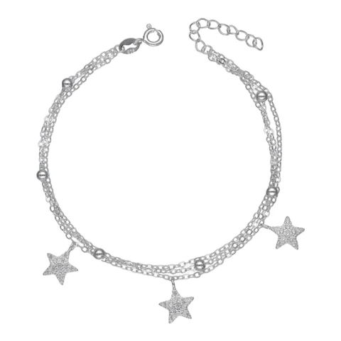 Pulsera triple esferas estrellas circones de plata 925