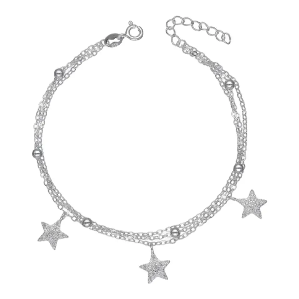Pulsera triple esferas estrellas circones de plata 925 1