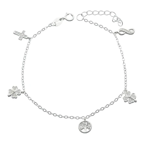 Pulsera cruz trebol arbol infinito circones