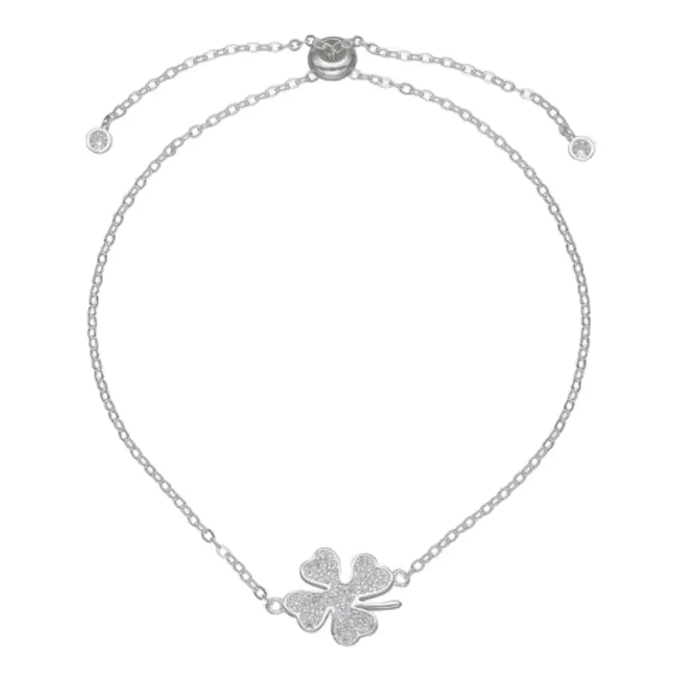 Pulsera ajustable trébol con circones de plata 925 1