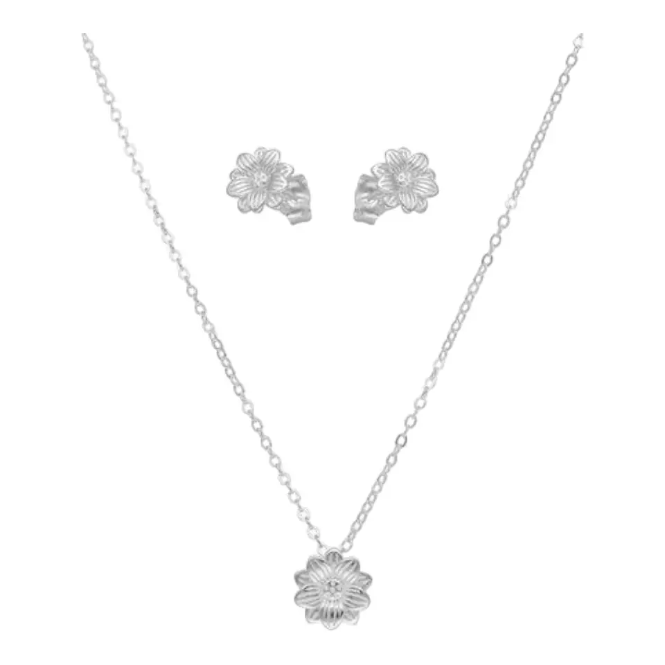 set collar aros flor 8 mm de plata 925 1