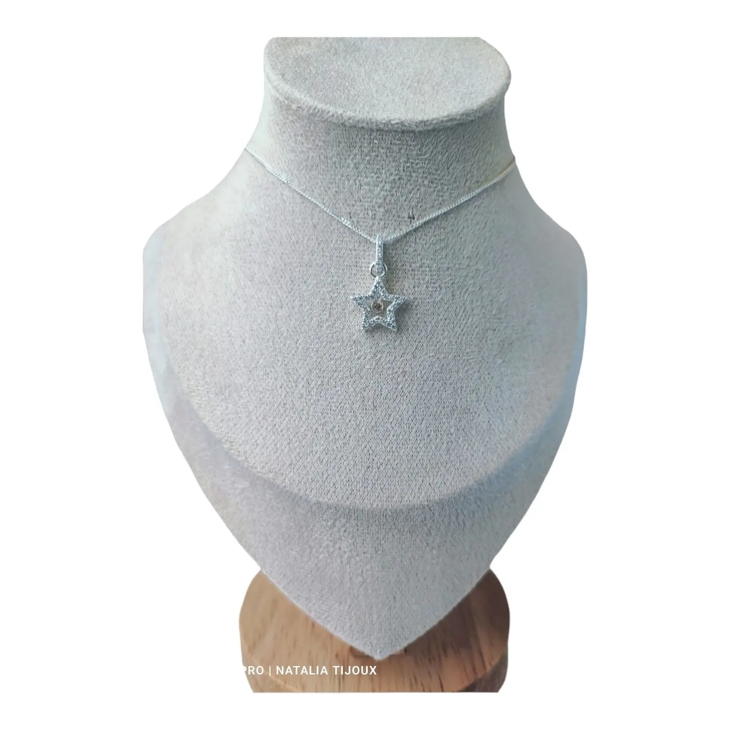 Cadena colgante broche estrella con circón ámbar de plata 925 1