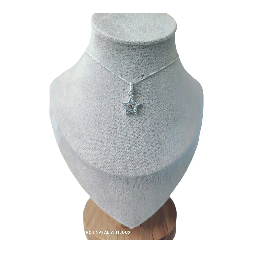 Cadena colgante broche estrella con circón ámbar de plata 925 1