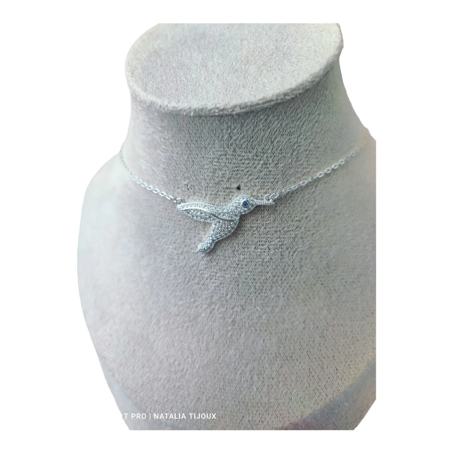 Collar colibrí circón agua marina de plata 925 2