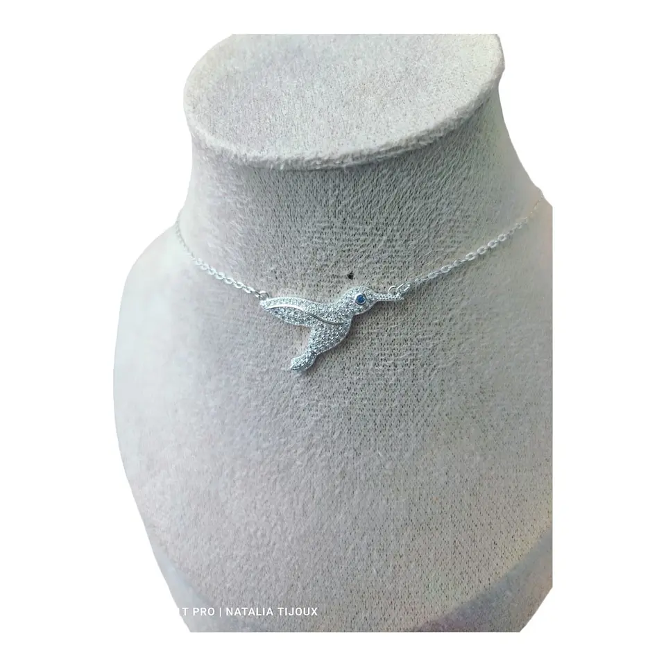 Collar colibrí circón agua marina de plata 925 2