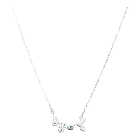 Collar colibrí flores circones esmeralda de plata 925