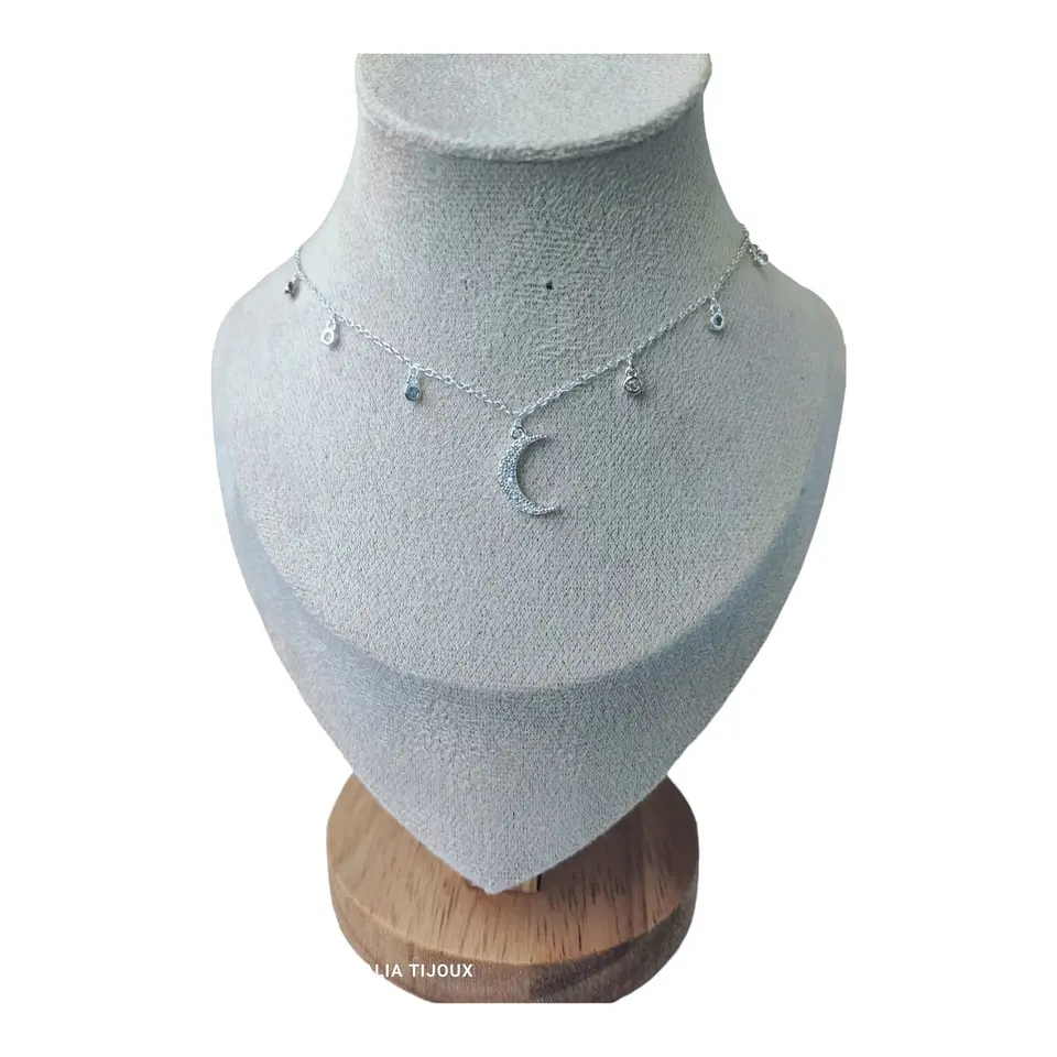 Collar media luna circones de plata 925 2