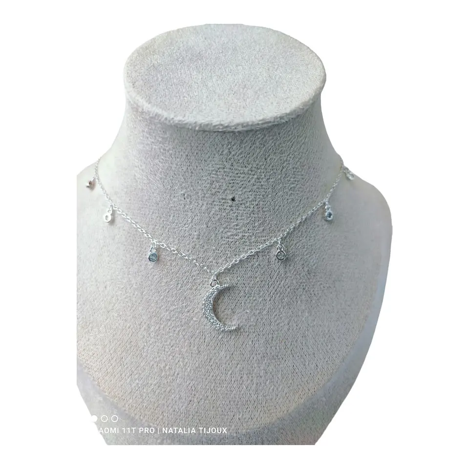 Collar media luna circones de plata 925 3